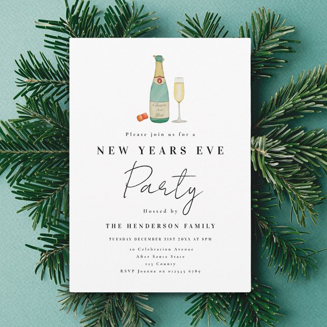 Minimalistisk Nyårsfest Inbjudningar (Minimalist watercolor New Year’s Eve party invitation)