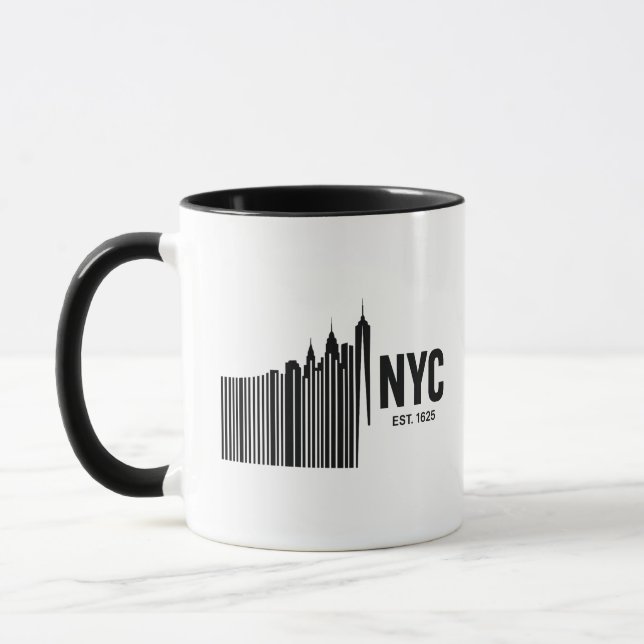 Minimalistisk NYC-streckkod Himmelslinje Design Mugg (Vänster)