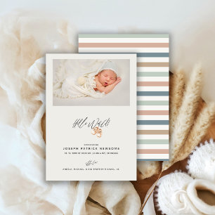 Minimalistisk nyfödd baby foto Hej världen Meddelande