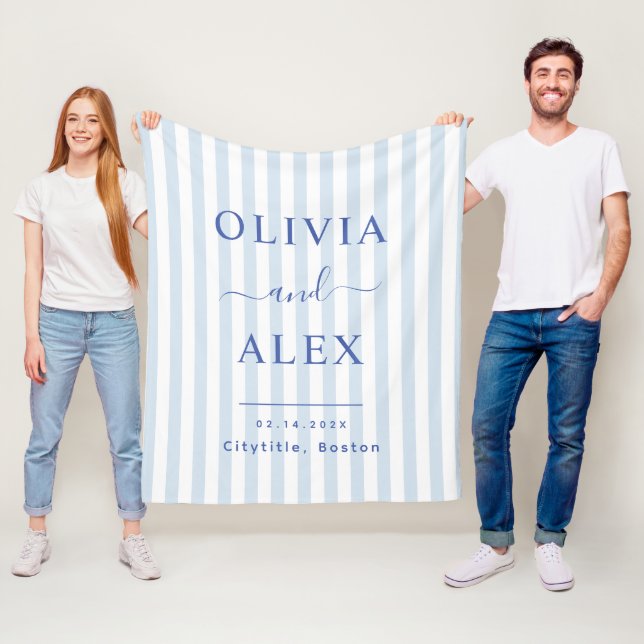 Minimalistisk och Chic Blå Fransk Personlig Bröllo Fleecefilt (På plats)