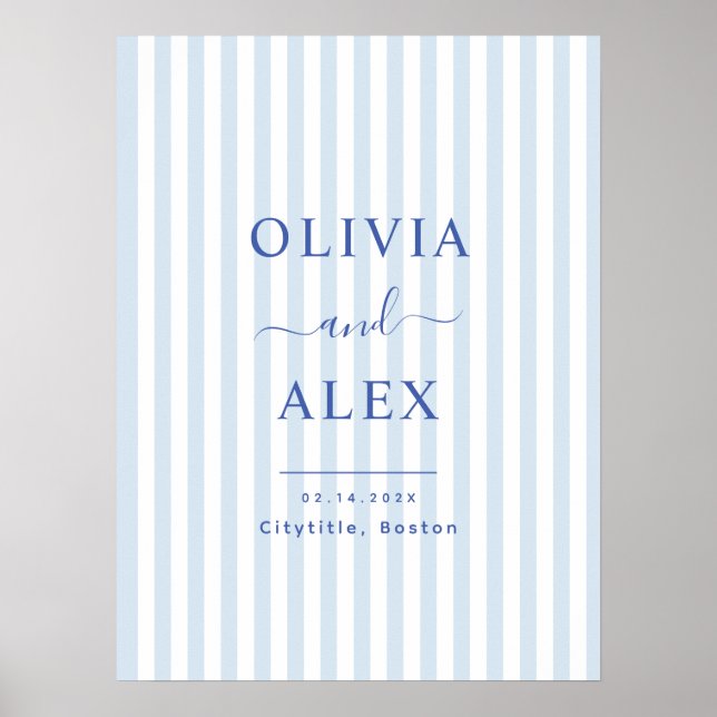 Minimalistisk och Chic Blå Fransk Personlig Bröllo Poster (Framsidan)