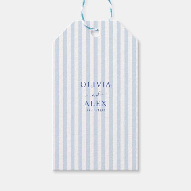 Minimalistisk och Chic Blå Fransk Personlig Bröllo Presentetikett (Framsidan)