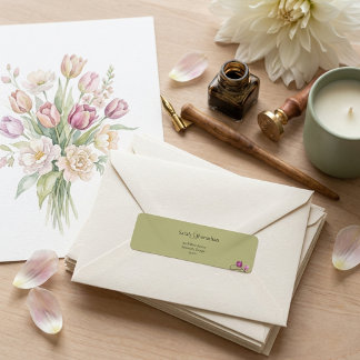 Minimalistisk och Chic Blomstergul Grön Returadress Etikett
