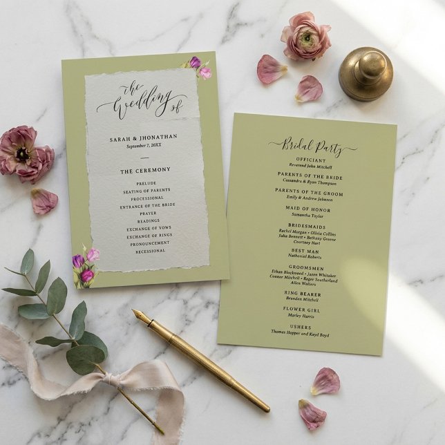 Minimalistisk och Chic Blomstergulgrön Bröllop  Program (Skapare uppladdad)