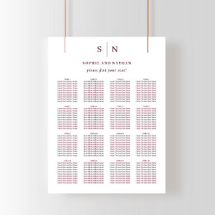 Minimalistisk och Chic Bordskarta för Burgunderb Poster