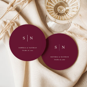 Minimalistisk och Chic Burgundy Bröllop Underlägg Papper Rund