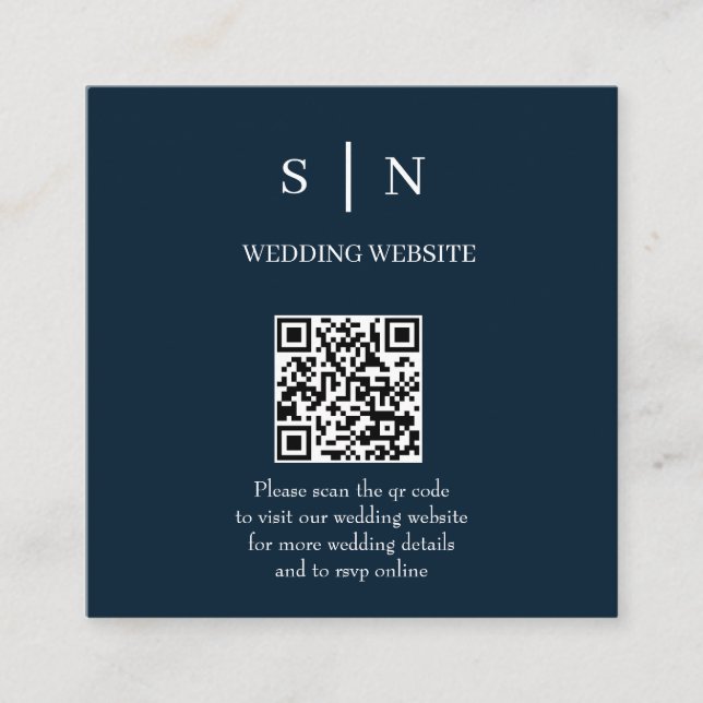 Minimalistisk och Chic | Marinblå och Vit QR-kod Tilläggskort (Framsida)