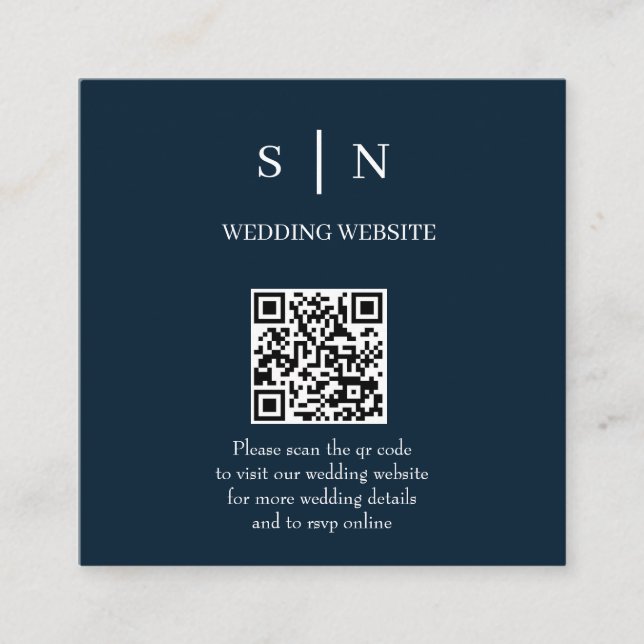 Minimalistisk och Chic | Marinblå och Vita QR-kod Tilläggskort (Framsida)