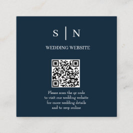 Minimalistisk och Chic | Marinblå och Vita QR-kod Tilläggskort