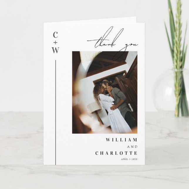 Minimalistisk och Chic Monogram Bröllop Tack Kort (Framsida)