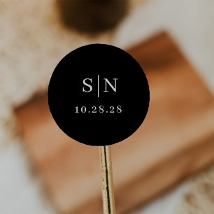 Minimalistisk och Chic Monogram Mörkt Svart Runt Klistermärke