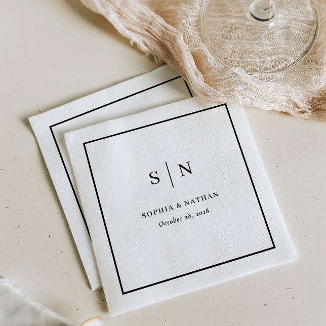 Minimalistisk och Chic Ram | Svart och Vit Bröllop Pappersservett (Skapare uppladdad)