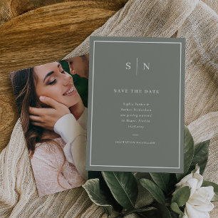 Minimalistisk och Chic   Salvia Grön och Vit med F Spara Datumet