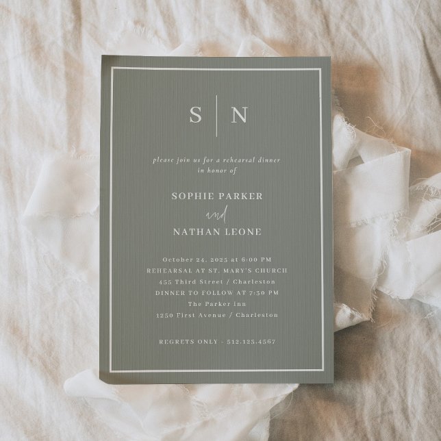 Minimalistisk och Chic | Salvia Grön Övningsmiddag Inbjudningar (An elegant sage green choice for your wedding rehearsal dinner invitations)