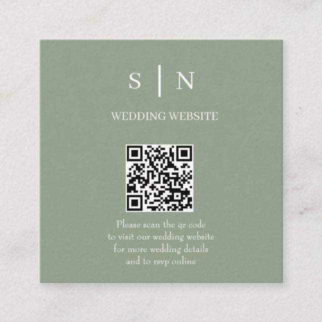 Minimalistisk och Chic | Salviagrön och Vit QR-kod Tilläggskort (Framsida)