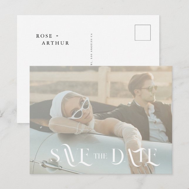 Minimalistisk och chic Save The Date-inbjudan Inbjudan Vykort (Fram/baksida)