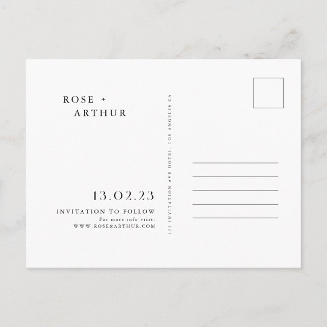 Minimalistisk och chic Save The Date-inbjudan Inbjudan Vykort (Baksida)