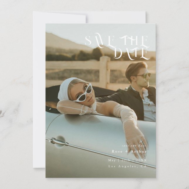 Minimalistisk och chic svart-vit Save the date Inbjudningar (Framsida)