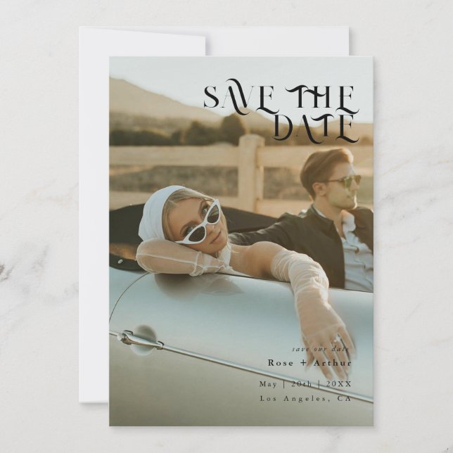 Minimalistisk och chic svart-vit Save the date Inbjudningar (Framsida)