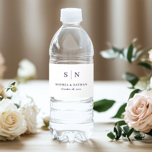 Minimalistisk och Chic Vit och Lila Monogram Bröll Vattenflaskor Etikett