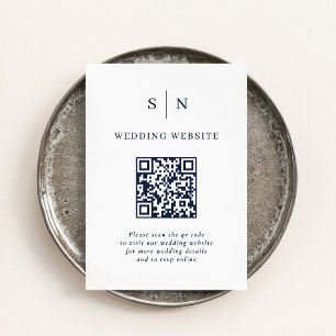 Minimalistisk och Chic Vit och Marinblå QR-kod B Tilläggskort