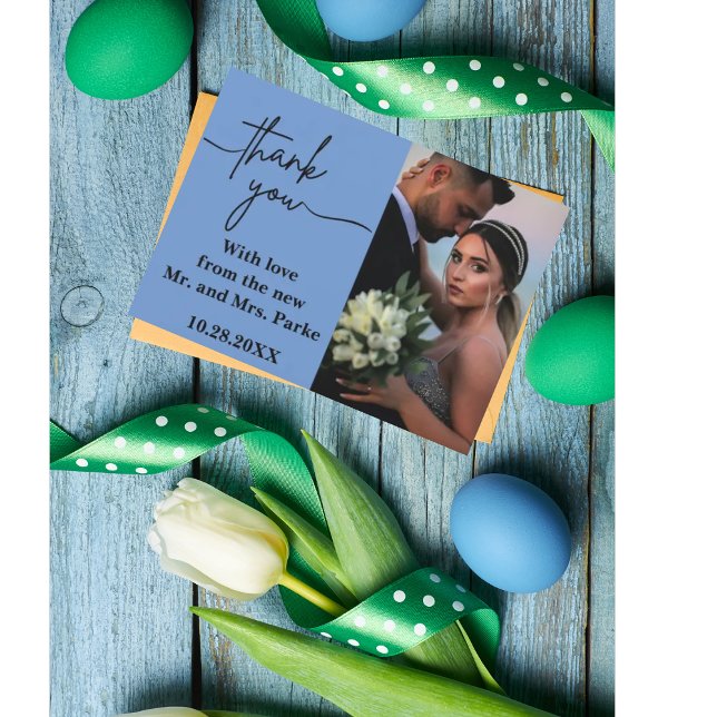 Minimalistisk och ChicLjust blå tvåfoto-hälsning p Tack Kort (Skapare uppladdad)