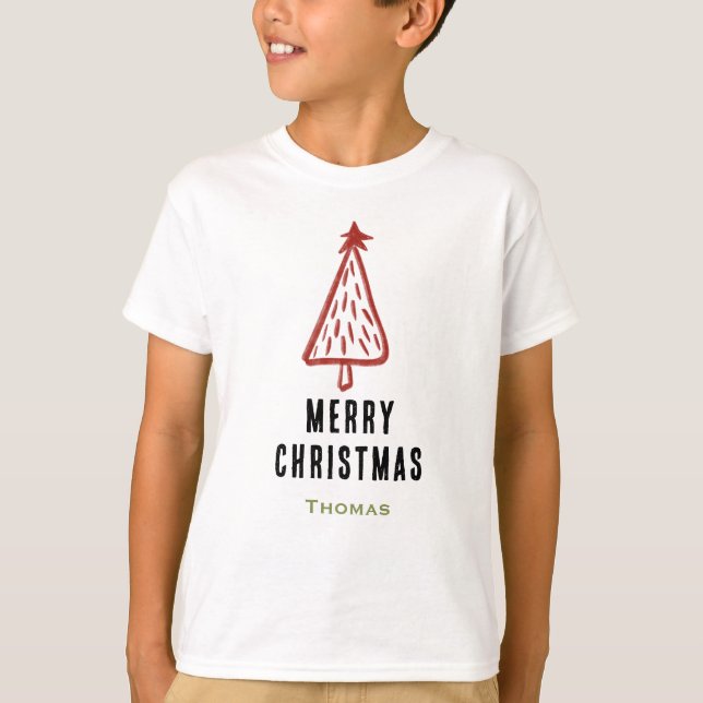 Minimalistisk och Cute Red Julgran-familj T Shirt (Framsida)