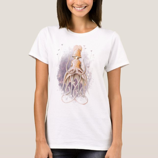 Minimalistisk och Elegant Squid Art White T Shirt (Framsida)