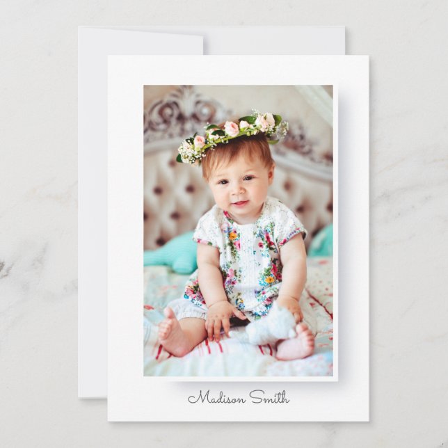 Minimalistisk och enkel fotobaptisminbjudan spara datumet (Framsida)