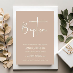 Minimalistisk och enkel fotobeige-baptism inbjudningar