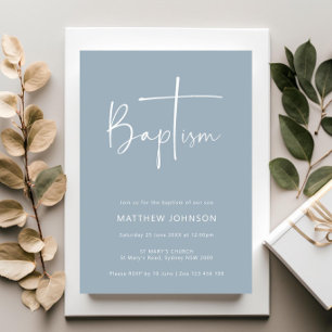 Minimalistisk och enkel fotoblå baptism inbjudningar