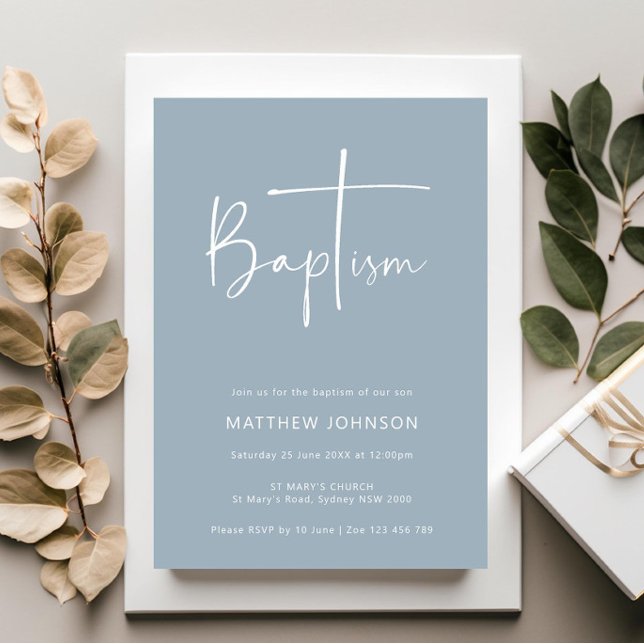 Minimalistisk och enkel fotoblå baptism inbjudningar (Skapare uppladdad)