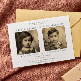 Minimalistisk och enkel med foto från barndomen spara datumet