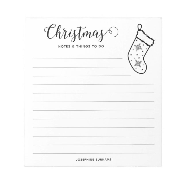 Minimalistisk och festlig julstrumplinje konst anteckningsblock (Framsida)