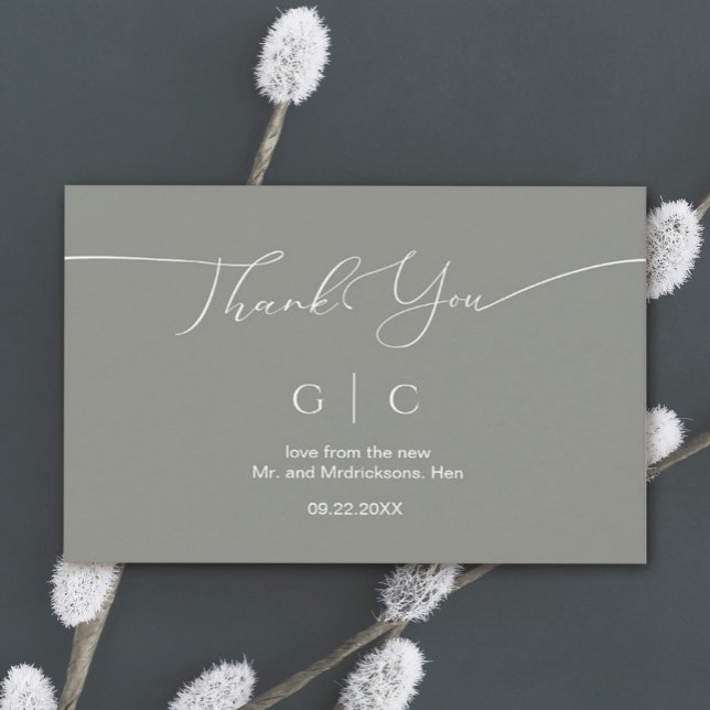 Minimalistisk och kalligrafisk Sage Grön Bröllop  Tack Kort (#elegantweddingthankyou #simpleminimalist #classic #sagegreen)