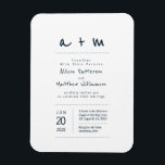 Minimalistisk och modern bröllopsinbjudan magnet<br><div class="desc">Sammansatt av enkla punkter med lekfullt skript och sans serif-typografi. Allt mot en ren vit bakgrund. Dessa inslag är enkla,  moderna,  lekfulla och lätta. Perfekt för ett marint tema bröllop. Detta är designat av White Papper Birch Co. exklusiv för Zazzle. Finns här: http://www.zazzle.com/whitepaperbirch</div>