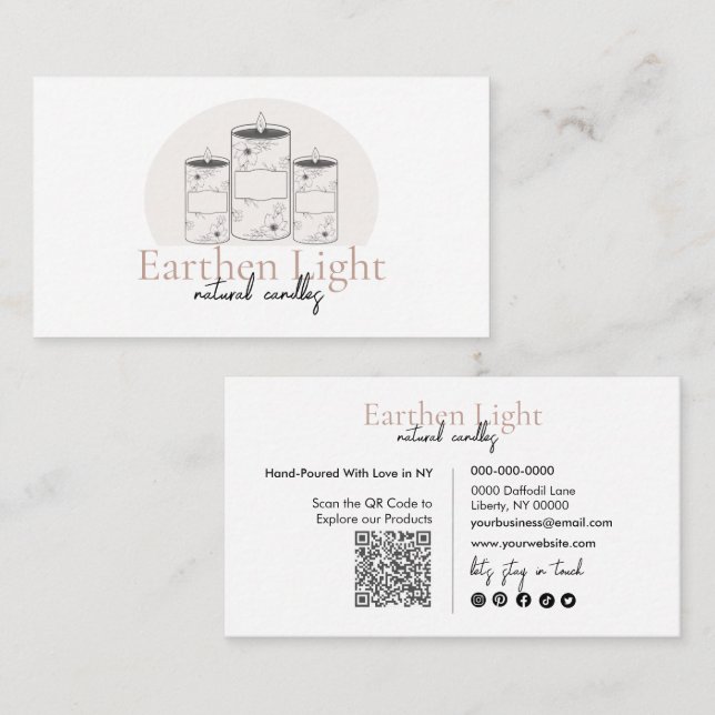 Minimalistisk och Modern Ljusstake Botanisk QR-kod Visitkort (Fram/baksida)