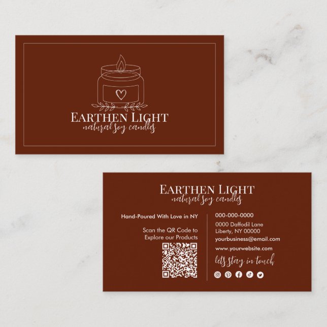 Minimalistisk och Modern Ljusstake Botanisk QR-kod Visitkort (Fram/baksida)