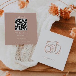 Minimalistisk och vit fotokamera QR-kod Fyrkantigt Visitkort