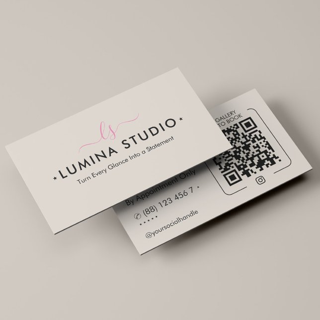 Minimalistisk ögonfrans- och ögonbrynssminkör Elfe Visitkort (Minimalist Lash Brows Makeup Artist Ivory Monogram Business Card
)