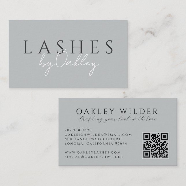 Minimalistisk ögonfransstylist Grå QR-kod Visitkort (Fram/baksida)