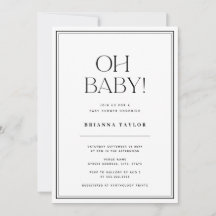 Minimalistisk Oh Baby Black & White Baby Shower