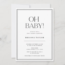 Minimalistisk Oh Baby Black & White Baby Shower Inbjudningar