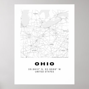 Minimalistisk Ohio Karta Art - Svartvit Poster