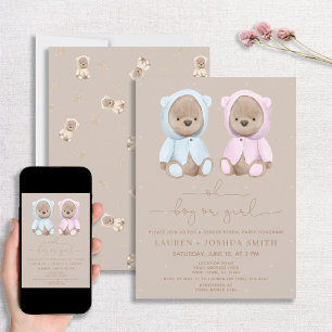 Minimalistisk Oj Baby Bear Gender Reveal Party Inbjudningar