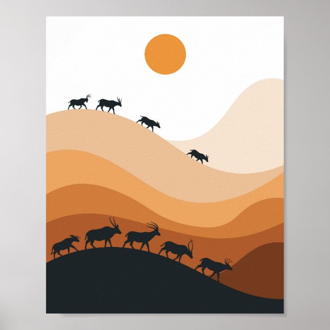 Minimalistisk ökenantilop Siluett Landskap Poster (Framsidan)