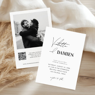 Minimalistisk olika teckensnitt Foto QR-kod Bröllo Inbjudningar