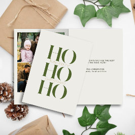 Minimalistisk Oliv grönt "HO HO HO"-fotojul Helgkort
