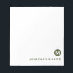Minimalistisk Oliv grönt initialåtgärd och Namn Anteckningsblock<br><div class="desc">Den här eleganten har enkelt anteckningsblock klassiskt blocktypografi av den ursprungliga texten och namn eller anpassningsbar efter eget val.</div>