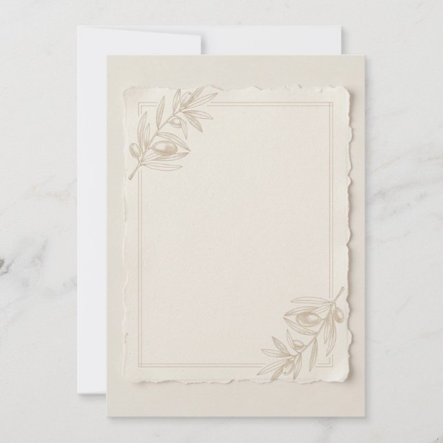 Minimalistisk olivbröllopsdetaljkort | Handgjord  Inbjudningar (Framsida)